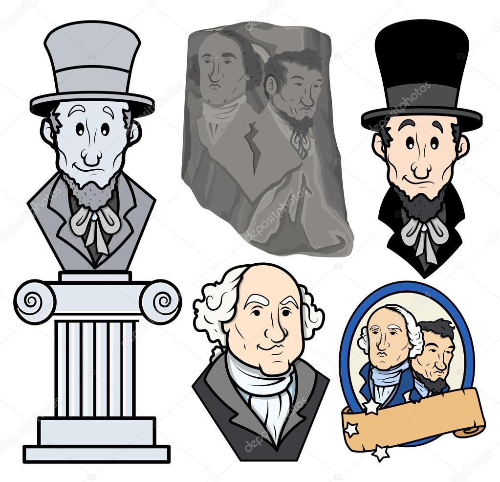 USA Presidents George Washington & Abraham Lincoln Clip-Art Cartoon Vector
