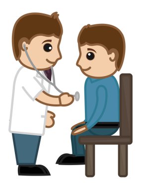 Doktor hastayı - tıbbi karikatür vektör karakter denetleme