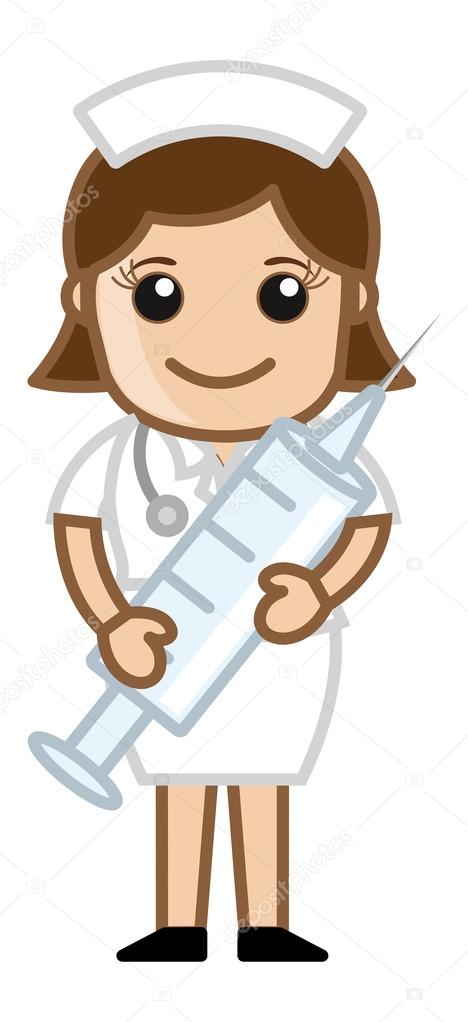 Nurse Having Syringe - Medical Cartoon Vector Character