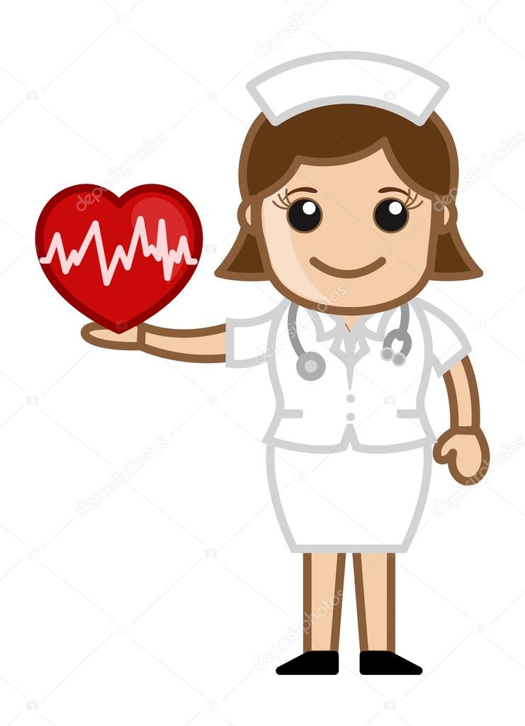 Nurse Holding Heart - Medical Cartoon Vector Character