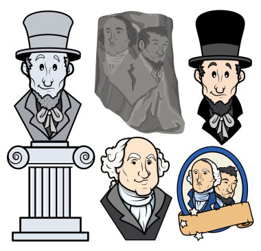 ABD başkanları George Washington ve Abraham Lincoln küçük resim karikatür vektör