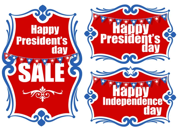 United States National Holidays - Presidents Day - Independence Day Vector Set — Stock Vector