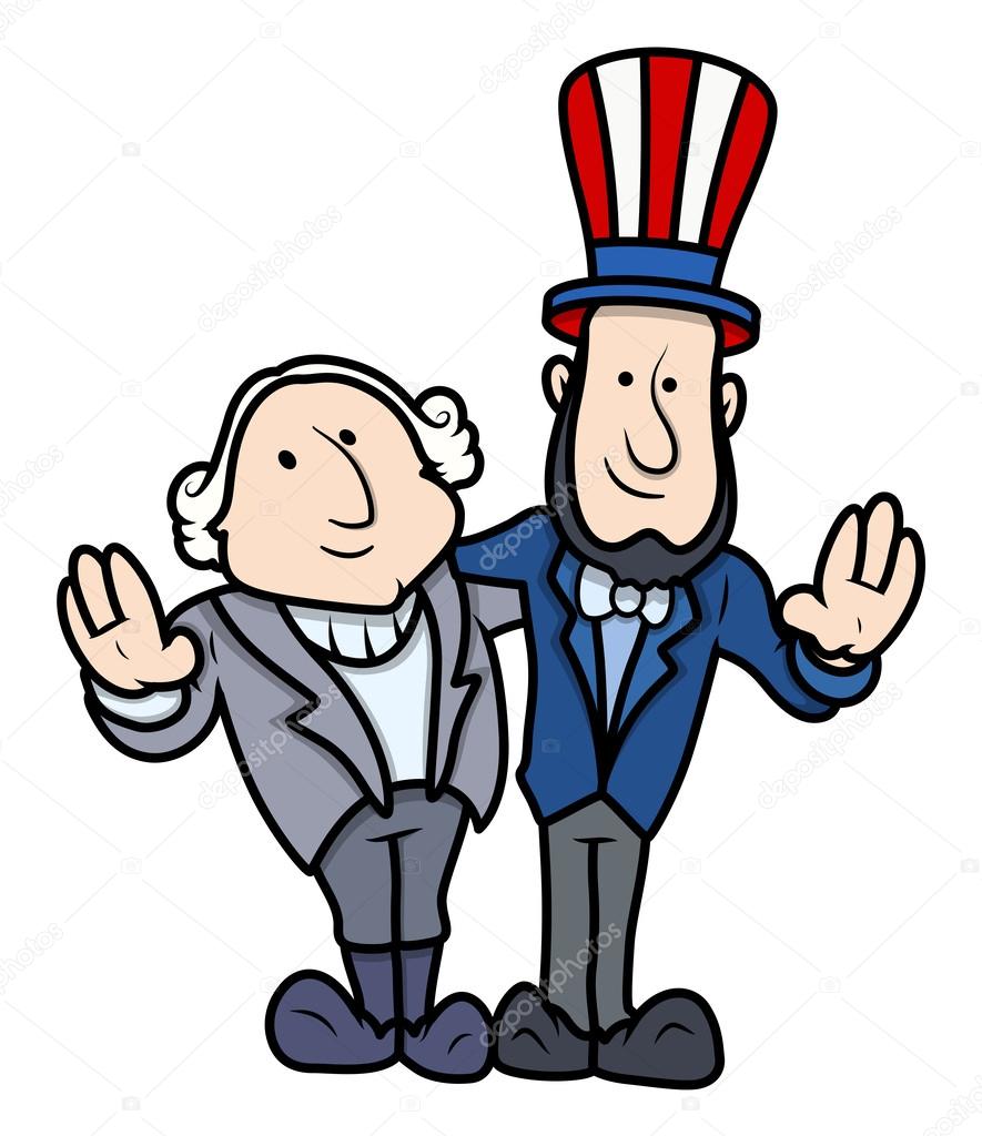 Washington and Lincoln Vector Cartoons on Presidents Day Celebration