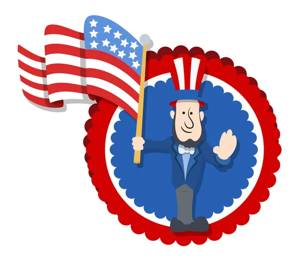 Abraham Lincoln drijvende Amerika's Flag - Cartoon vectorillustratie — Stockvector