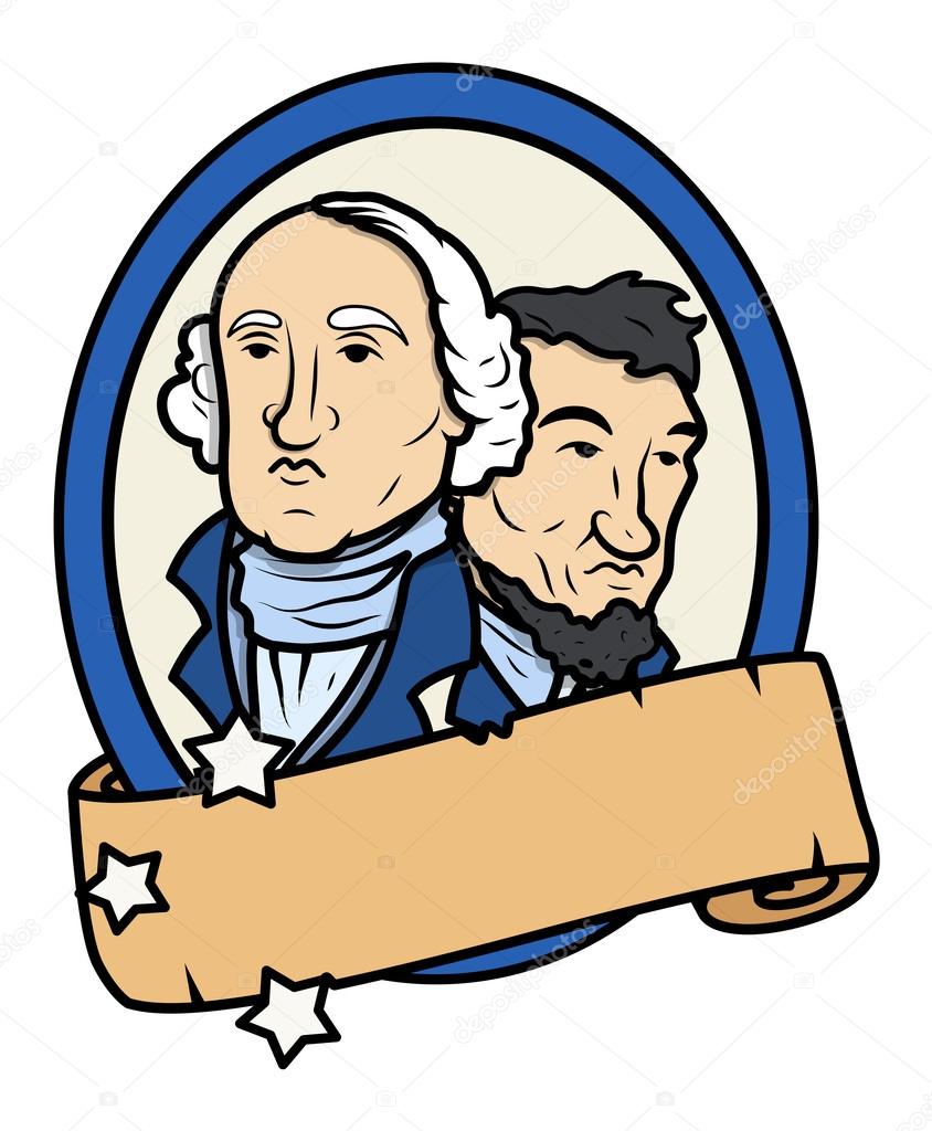 Lincoln and Washington Together Vector Design with a Blank Old Scroll Banner