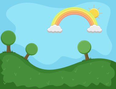 Rainbow ile - karikatür vektör arka plan manzara