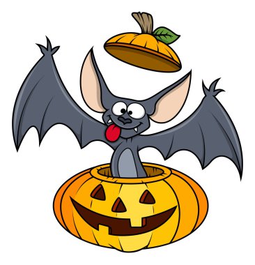 Kabak - halloween vektör çizim şirin komik bat