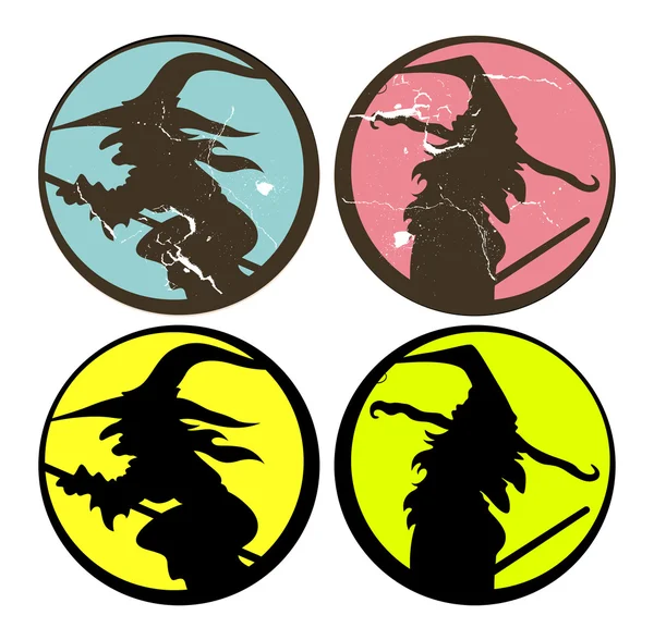 Set of Halloween witch silhouettes vector — Stock Vector