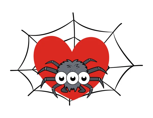 Araña en la web mostrando el corazón - - Ilustración vector de Halloween — Vector de stock