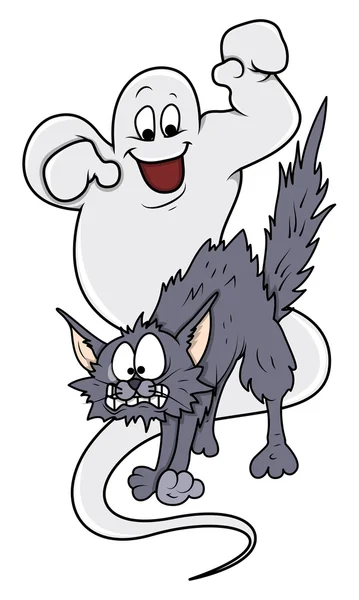 Fantasma assustador gato - desenho animado - halloween vetor ilustração — Vetor de Stock