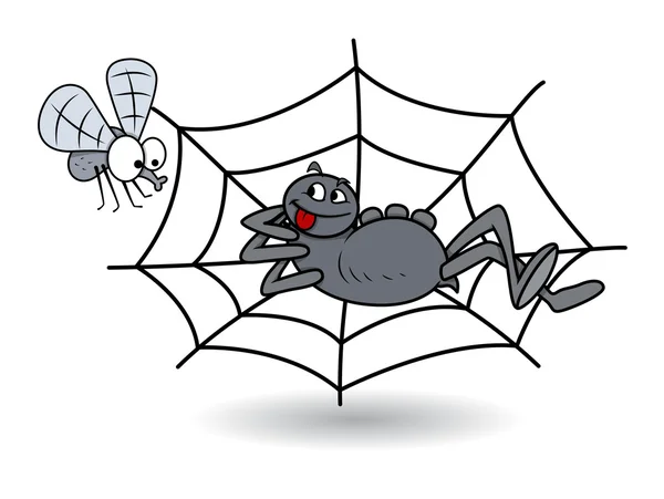 Pavouk čekající na webu pro bee - halloween vektorové ilustrace — Stockový vektor