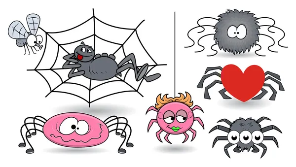 Set of cartoon vector spiders — Stock Vector