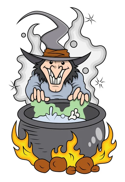 Cartoon witch cooking - halloween vector illustration — Stockový vektor
