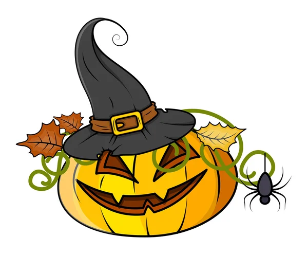 Jack o ' lantern met hoed - halloween vectorillustratie — Stockvector