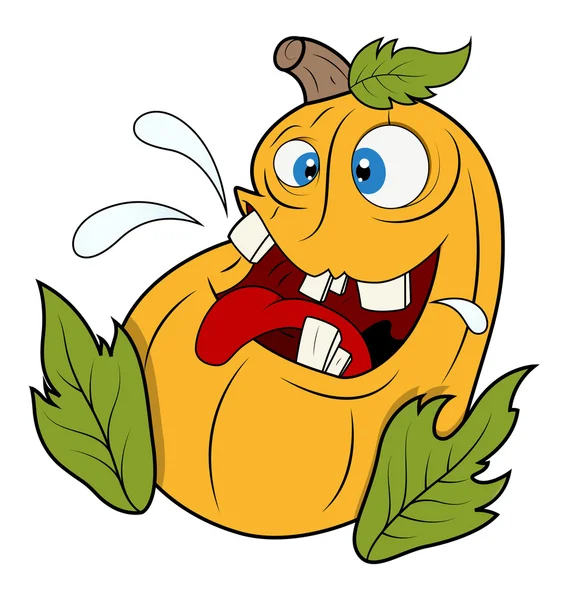 Funny jack o' lantern pumpkin with leaves - halloween vector illustration — Stock Vector