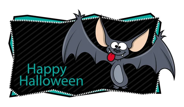 Feliz estandarte de Halloween junto con murciélago de dibujos animados — Vector de stock