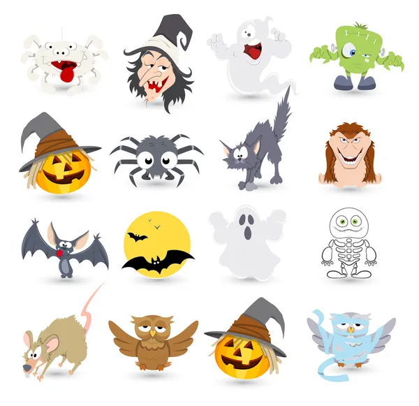 Ícones e ilustrações de personagens vetoriais de Halloween — Vetor de Stock