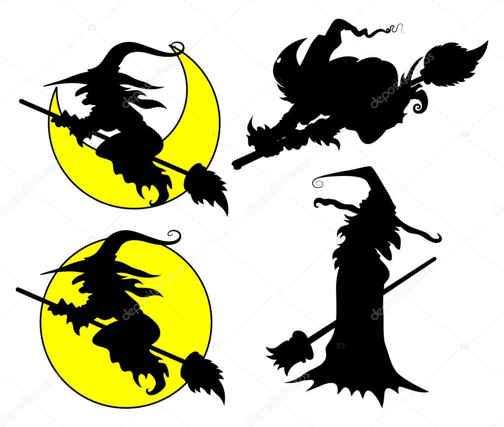 Set of halloween witch vector silhouettes