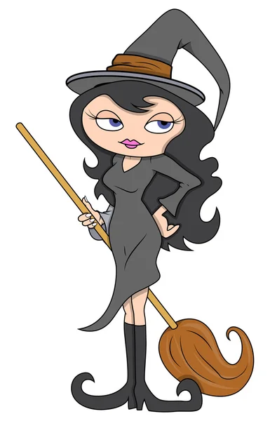 Sexy witch lady standing with broom vector — Stock Vector