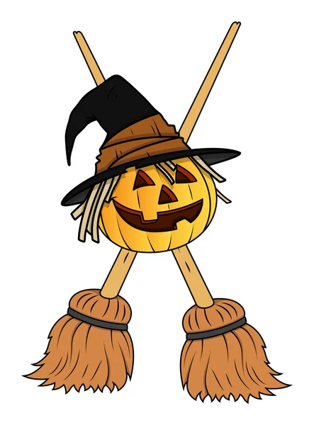 Jack o 'linterna con escobas de cruces - ilustración vectorial de Halloween — Vector de stock