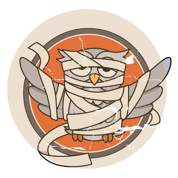 Scratched sticker of mummy owl - Halloween vector — Stock Vector