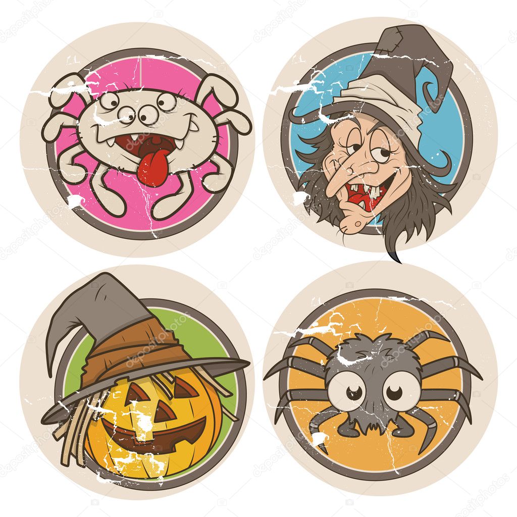 Grunge vector halloween stickers