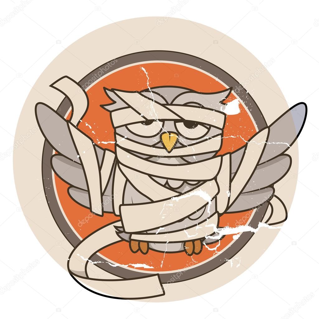 Scratched sticker of mummy owl - Halloween vector