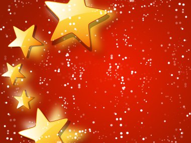 altın yıldız, kırmızı karlı Noel arka plan