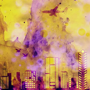 Grunge doku skyline uçağın arka plan