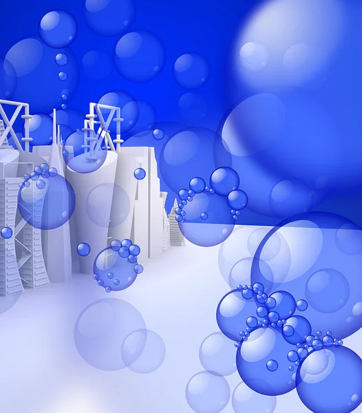 Bubbles on 3d Skylines — Stock Photo, Image