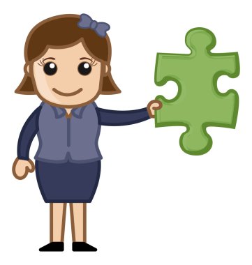 jigsaw bulmaca parçası - çözüm kavramı holding karikatür lady