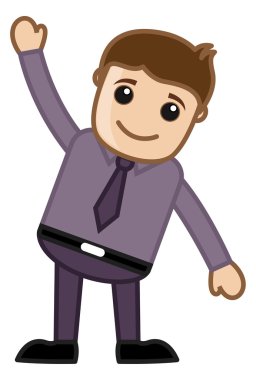 Elini raising mutlu karikatür adam
