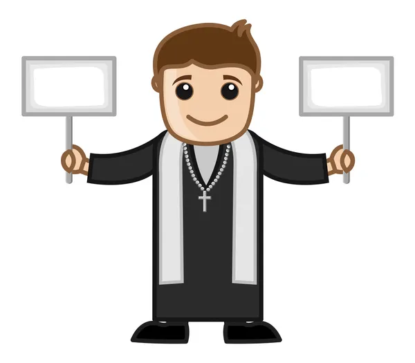 Priest Holding Two Banners Vector — Stock Vector