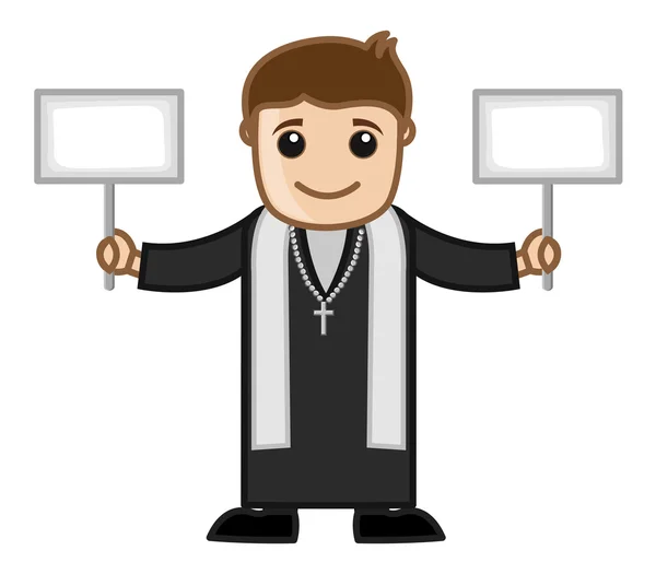 Sacerdote sosteniendo dos banners Vector — Vector de stock