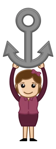 Cartoon Girl Holding Anchor — Stock Vector