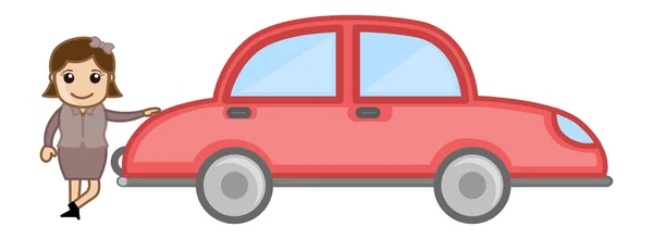 Cartoon Girl debout avec voiture — Image vectorielle