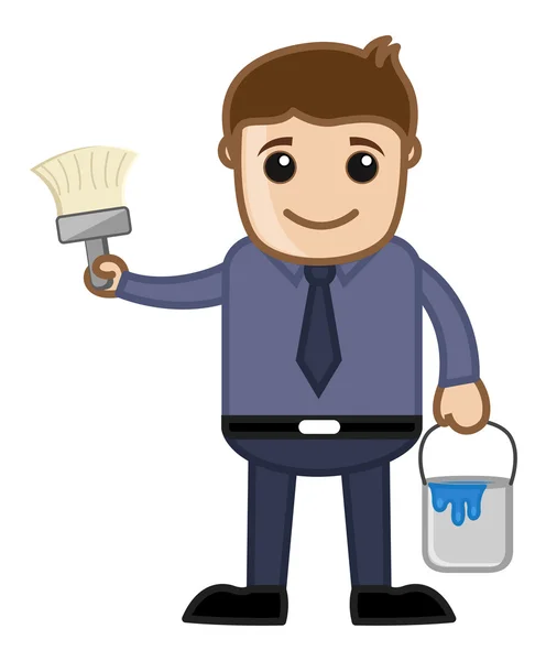 Cartoon Man with Paint Brush - Renovation Concept — Stock Vector