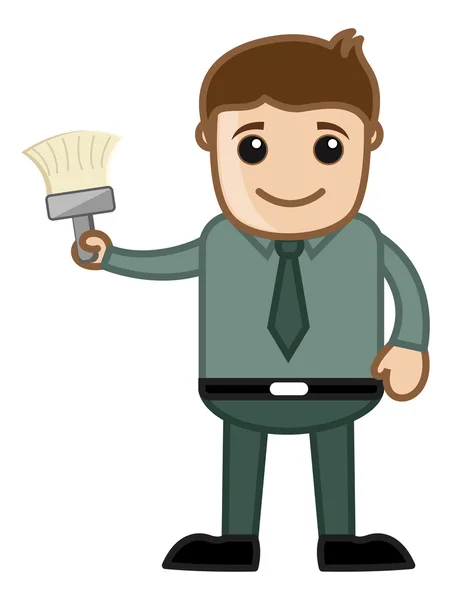 Renovation - Cartoon Man Holding a Paint Brush Vector — Stock Vector