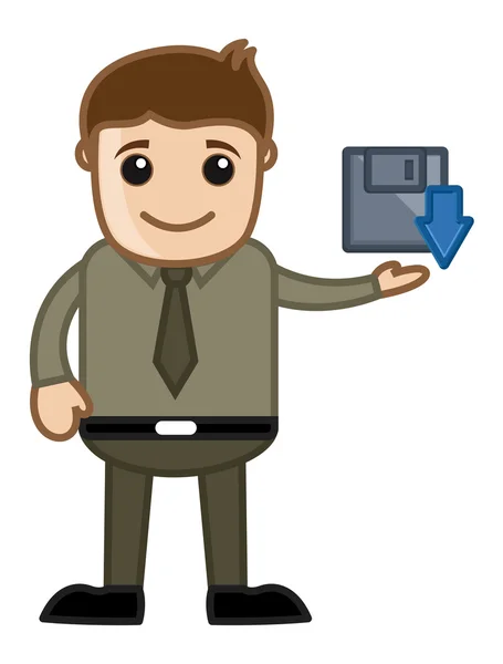 Cartoon Man Showing Save Icon Vector — Stock Vector