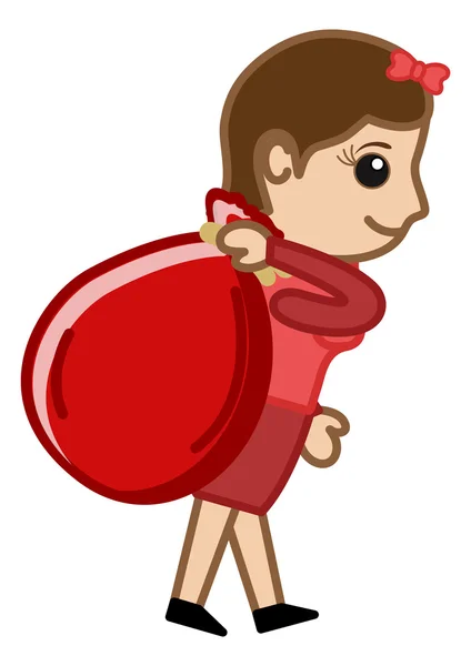 Chica llevando Santa Bag - Concepto de Navidad — Vector de stock