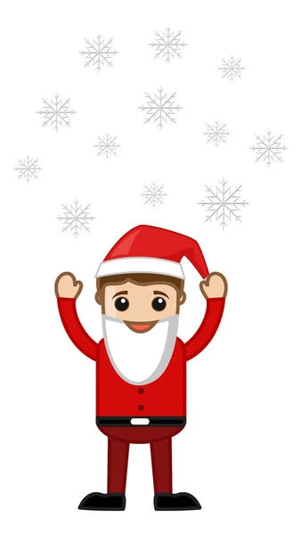 Dessin animé Homme en costume de Père Noël - Flocons de neige flottant dans l'air — Image vectorielle