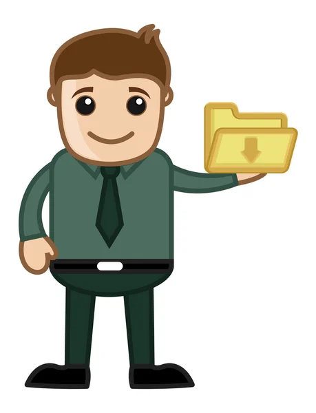 Cartoon Character Man Holding Download Folder Icon — Stock Vector