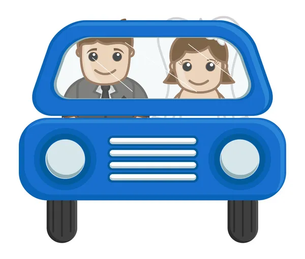 The New Weds Couple Going in Car - Cartoon Vector (dalam bahasa Inggris). - Stok Vektor