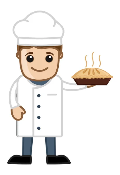 Cartoon Vector Chef Segurando Pan Bolo — Vetor de Stock