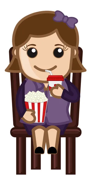 Cartoon Girl Having Pop Corn and Cold Drink — Stock Vector