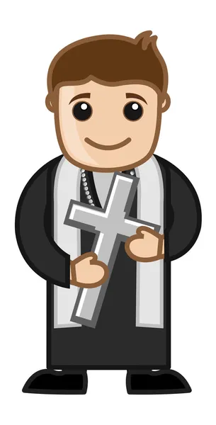 Sacerdote sosteniendo un Vector de la Santa Cruz — Vector de stock