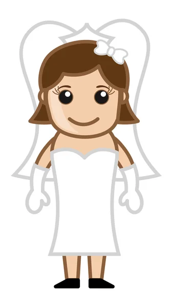 Cartoon Bride in Her Wedding Dress — Stock Vector