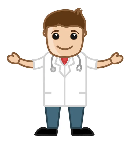 Médico feliz - Personagem de vetor de desenhos animados — Vetor de Stock