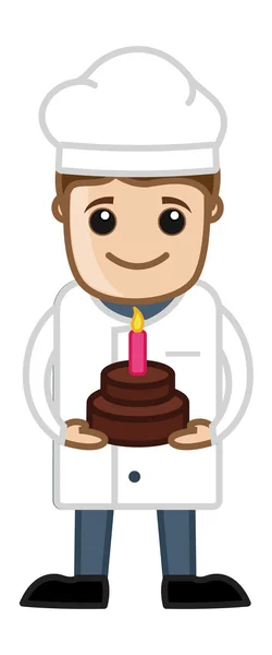 Шеф-повар презентует Birthday Cake - Cartoon Vector — стоковый вектор