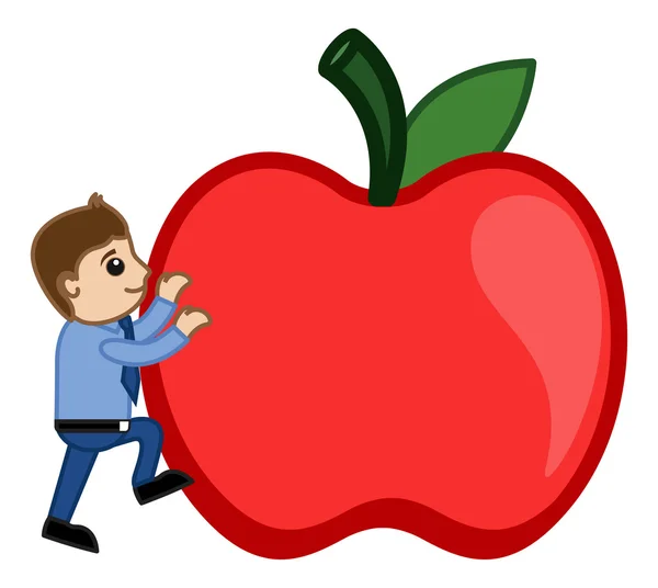 Hombre subiendo a Apple - Vector de dibujos animados — Archivo Imágenes Vectoriales